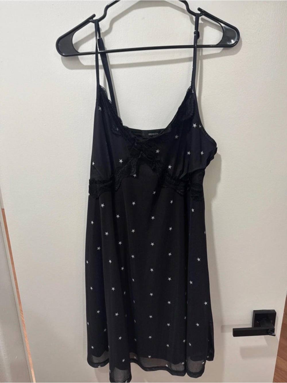 Forever 21 Black Star-Print Lace-Trim Mini Dress